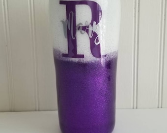 Glitter tumbler handmade glittered personalized tumbler name and initial tumbler stainless steel coffee mug glitter dipped cup monogram cup