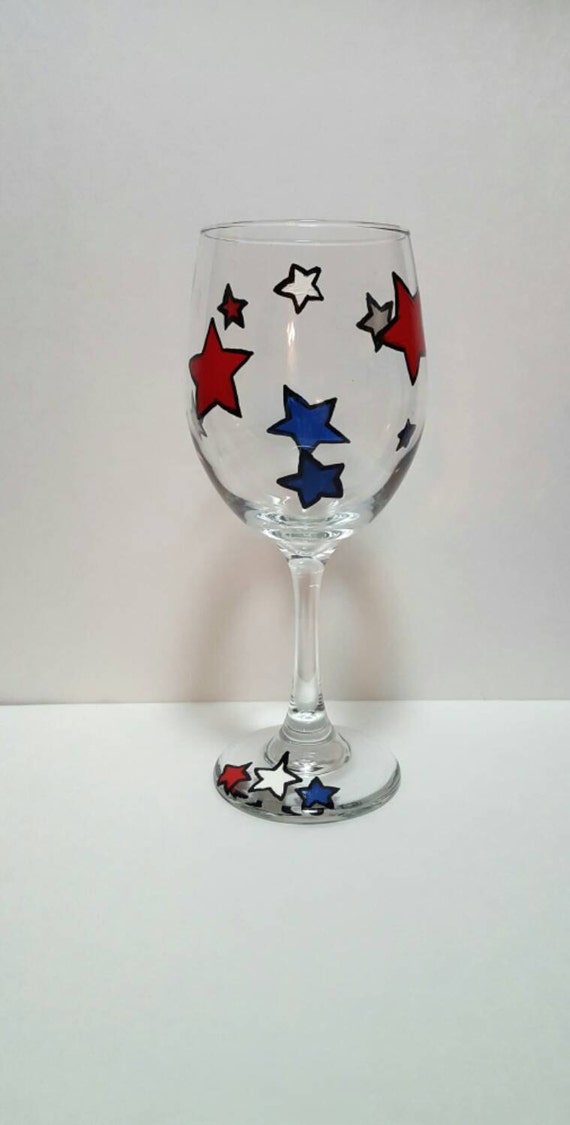 Hand Painted Wine Glass Fourth of July Labor Day Memorial Day Stars  Patriotic Glass Red White and Blue Custom Glass Stars on Glass - Etsy