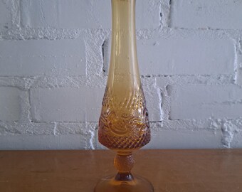 Vintage amber glass vase hobnail swung vase scroll design wedding decoration vintage decor yellow vase rustic wedding farmhouse decor