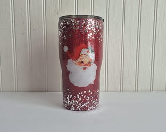 Vintage santa tumbler Christmas tumbler handmade tumbler red glitter santa tumbler Christmas cup real glitter Believe tumbler