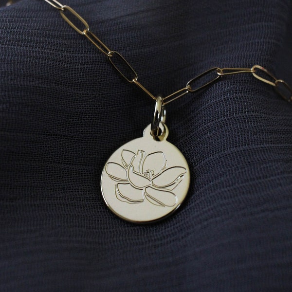 Mississippi State Flower Necklace | Magnolia Pendant | 14k Gold or Sterling Silver Plated