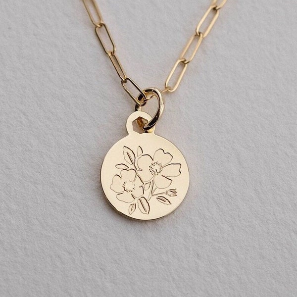 Georgia State Flower | Cherokee Rose Necklace | 14k Gold or Sterling Silver Plated