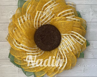 Sunflower wreath for front door, everyday rustic sunflower wall decor, farmhouse sunflower wall decor, spring sunflower mesh wreath,