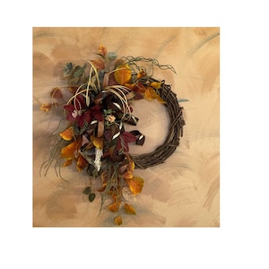 Fall grapevine floral wreath for front door, grapevine harvest rustic door decor, autumn foliage front door wreath, harvest wall hanging,