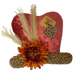 Scarecrow hat wreath attachment, velvet scarecrow hat decor, fall scarecrow wreath attachment, leopard print scarecrow hat,