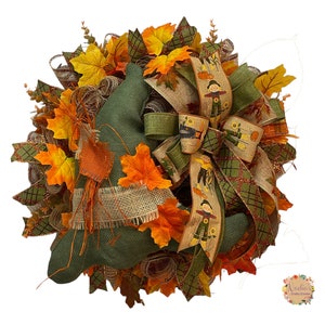 Corona de puerta principal de espantapájaros de otoño, Decoración de puerta de sombrero de espantapájaros, Decoración de pared de espantapájaros de otoño,
