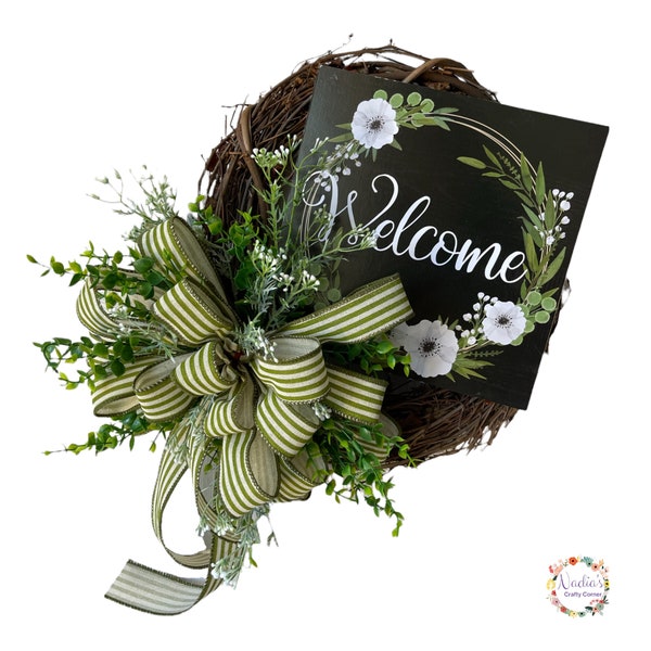 Everyday magnolia wreath for front door, magnolia front door decor, welcome twig door decor, welcome sign spring wreath,
