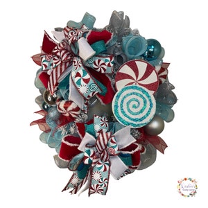 Peppermint candy front door wreath , christmas peppermint candies wall decor,