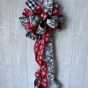 Tree topper bow, Christmas tree bow, tree topper, rustic Christmas bow, farmhouse bow, snowman tree topper bow, winter snowman bow,