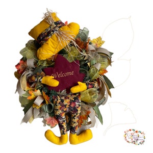 Corona de puerta principal de espantapájaros de otoño, decoración de puerta de sombrero de espantapájaros, decoración de pared de espantapájaros de otoño,