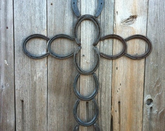 Handmade Horseshoe Cross, Rustic Texas Cowboy Decor