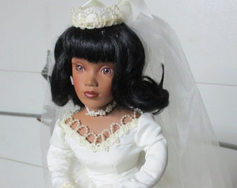 20" African American Bride Doll, Serena, by Court of Dolls for Wm Tung Co's, Traditional Mature Bride Excellent for a Wedding Gift Table