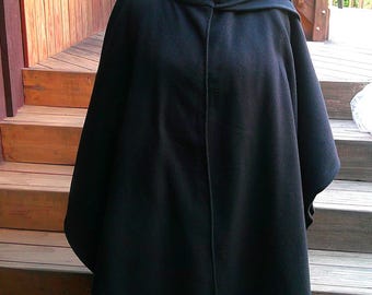 Ladies XL to 2X Black Flannel Cape with Scarf and High Collar