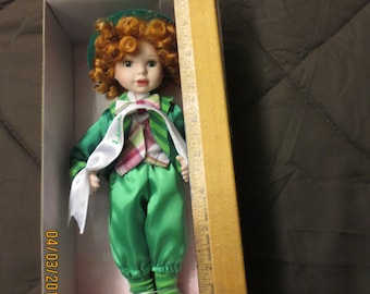 Porcelain 9" Marie Osmond Leprechaun style doll, Marie Osmond New in Box Porcelain Irish Doll, St Patrick's Day doll FREE USA SHIPPING