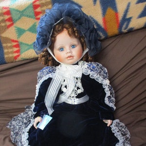 Amorette 20" Seated Victorian Porcelain Certificate by Michael Reid Doll: Velvet Doll with COA