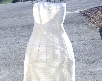 White Strapless Crochet Gown with Bolero Jacket: New Year's Eve Wedding Gown