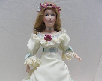 1980s Little Women Porcelain Literary Doll, 19 Inch Amy March from Franklin Mint - Pristine Condition, Excellent Addition to Doll Collection