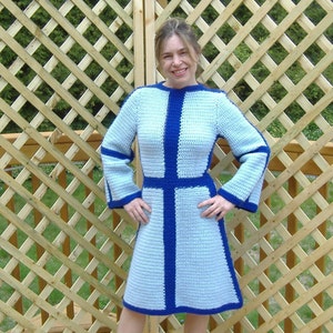 Crocheted Baby Blue & Royal Blue Size 2-6P NEW Dress