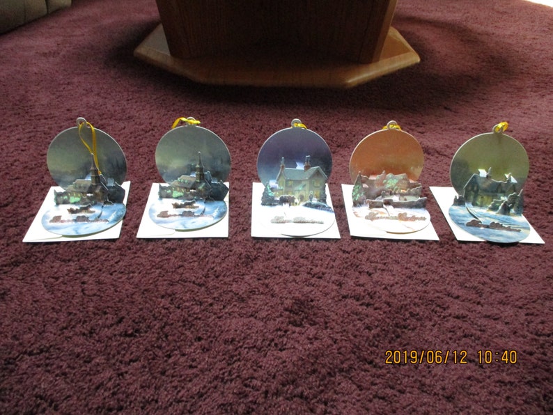 5 Thomas Kinkade 3D Victorian Christmas Card Ornaments for image 0