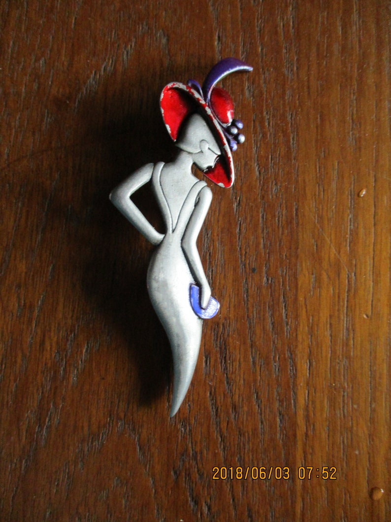 80s Art Deco 4 Inch Slyph Lady Pin or Brooch for that Classy image 1