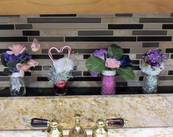 Upcycled Small Space Silk Floral arrangements-various colors-Bathroom, Small Spaces, Mother's Day, Holidays, Hospital Gift FREE USA SHIPPING