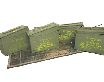 1970s Military Ammunition Boxes: Army Green Steel Storage