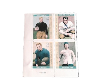 4 Early Football Heroes Stamps: Nagurski, Nevers, Camp, Grange (2003)