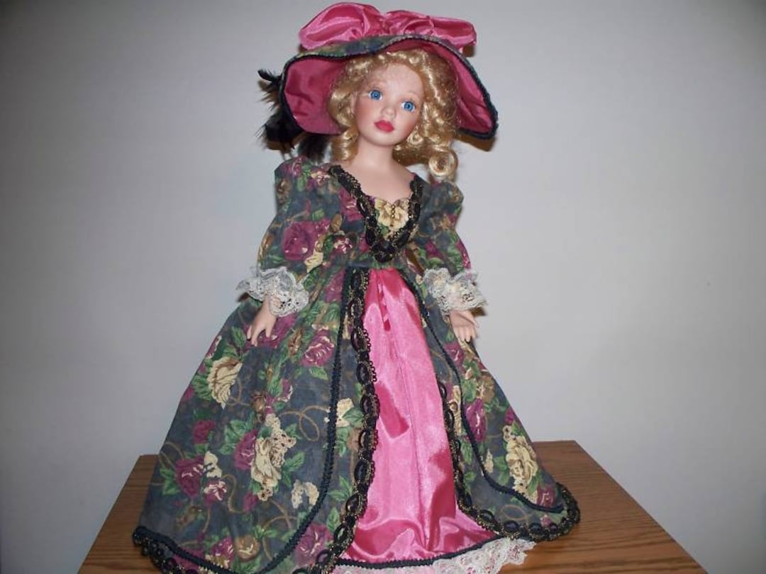 Vintage Victorian Garden Porcelain Doll 377903 Purple Dress