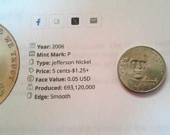 2006 P New Design Jefferson Head Nickel with Monticello on the Reverse Side