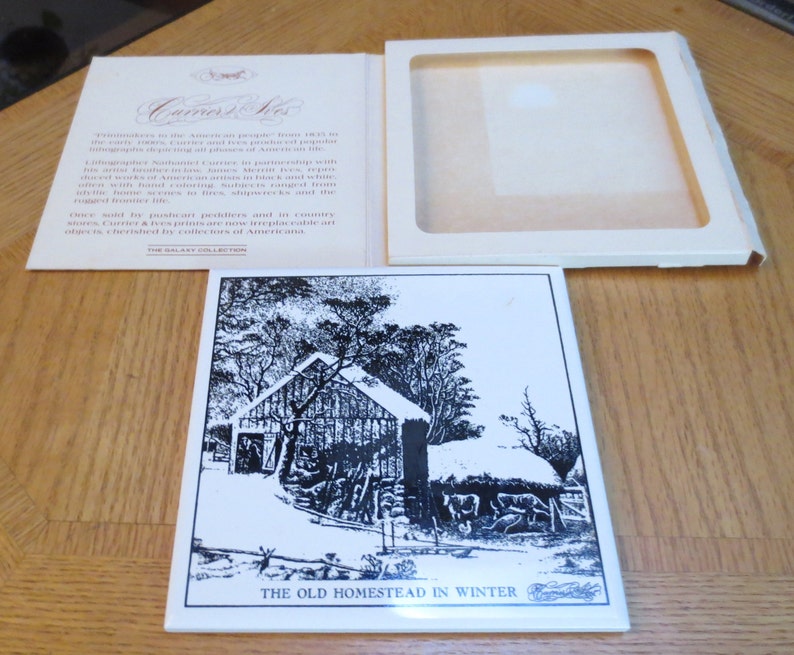3 Vintage 1940s Currier & Ives Six Inch Square Boxed Art image 1