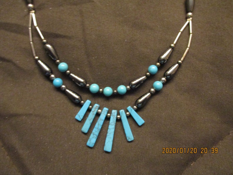 Native American Necklace of Rectangle and Bead Turquoise image 0