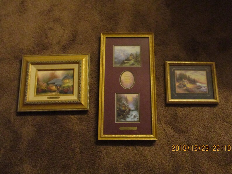 3 Framed Thomas Kinkade Prints in Various Sizes as a Set or image 0