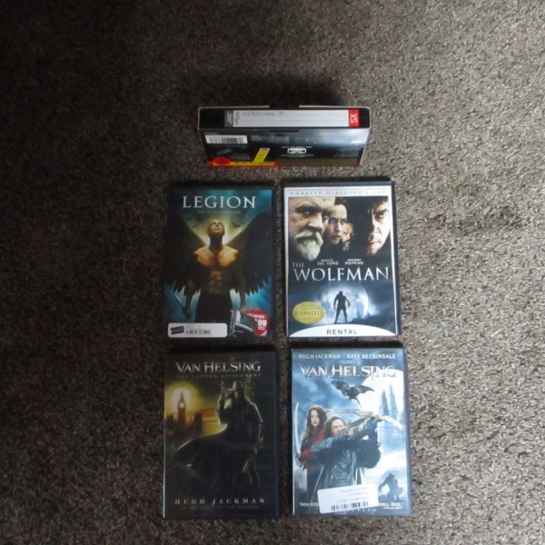 5 Fantasy/Sci-Fi Movies in Original Case - Legion, The Wolfman 2 Van Helsing DVDs starring Hugh Jackman Superman II VHS - Pristine Condition