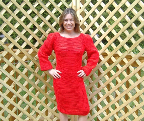 Handmade Red Acrylic Sheath Dress: Petite Size 4-6, Valentine's