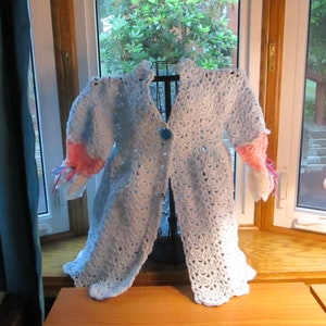 NEVER WORN MODEL Girl's Aged 2 Spring Coat in baby blue, pink and white, Open Weave Lacy Shells, Beautiful Birthday Gift Free Usa Shipping image 1