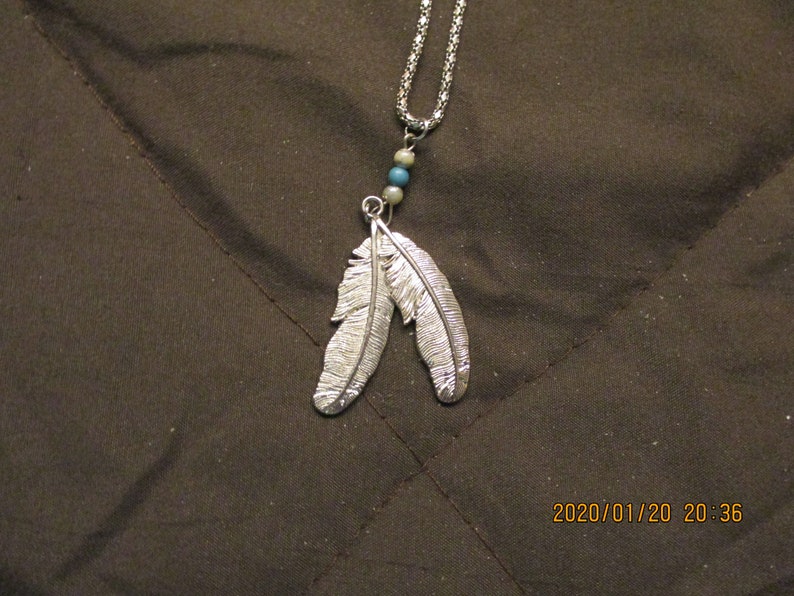 Native American Made Unisex Silver Joined Double Feather image 2