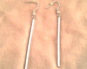 Extra Long Simple Bar Silver Dangle Earrings for Teens to Older Ladies