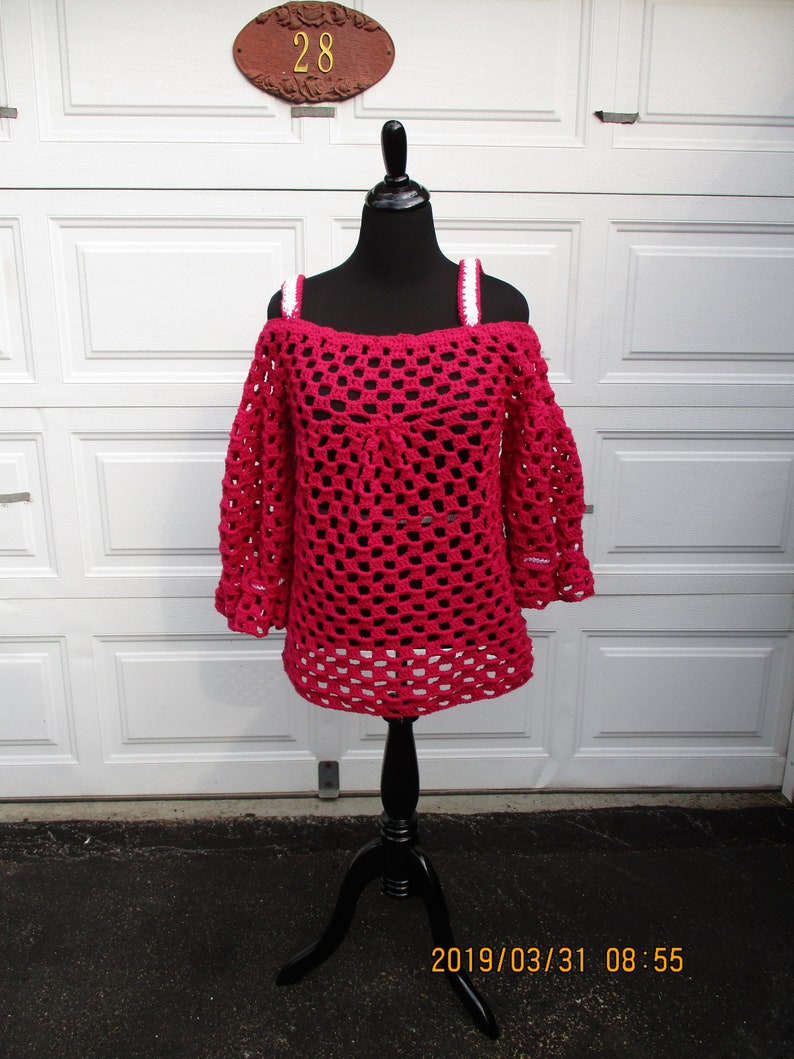 Reversible Hot Pink Ladies Open Crochet Summer Sweater with image 0