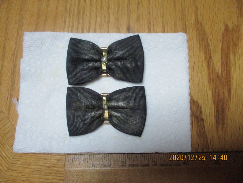 Black Grosgrain Ribbon Shoe Clips for Flats or Pumps with Gold-tone Twisted Metal Decoration Dressy Shoe Clips or Add Clips for Hair Bows