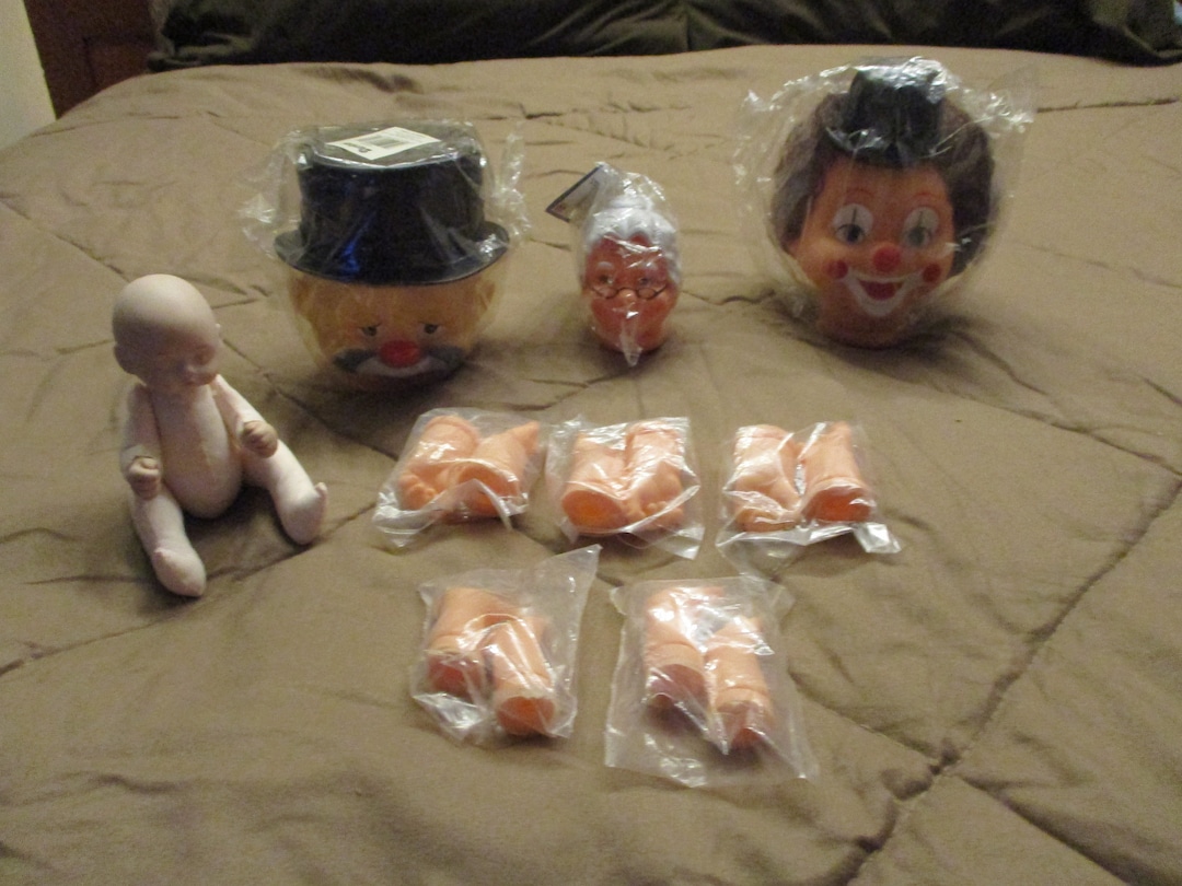 Vinyl Doll Heads and Hands for Doll Making, 4 Diameter Clown Heads, 2