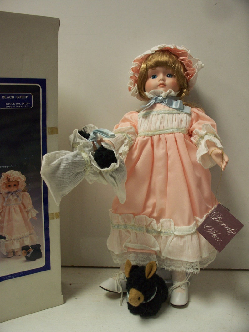 Vintage 1990 Porcelain Baa Baa Black Sheep sweet face doll image 0