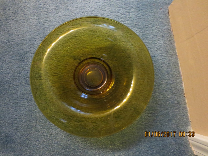 70s Clear Yellow Glass Bowl-Turn over to use as a chip and dip image 1