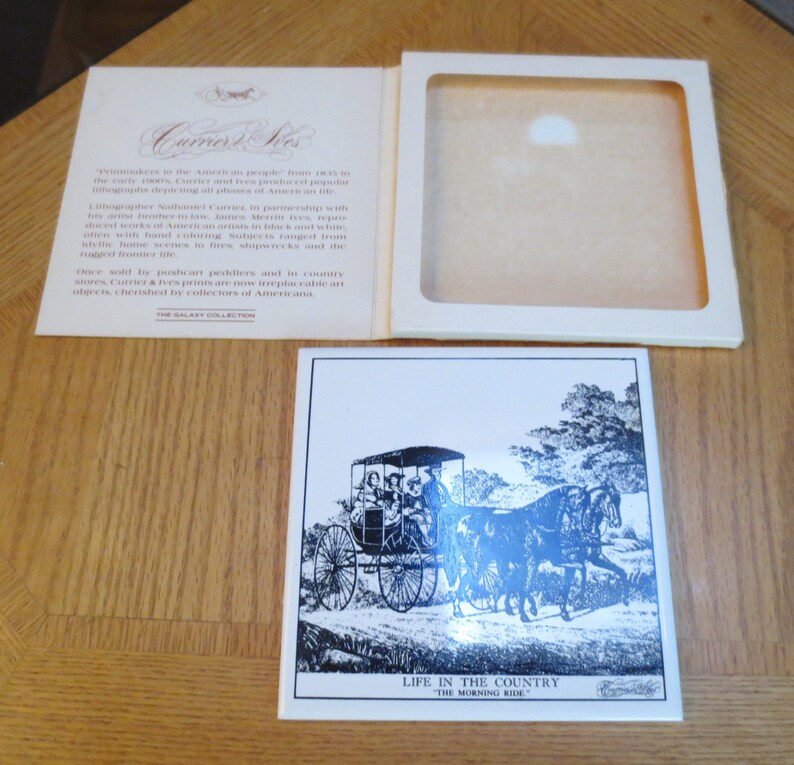 3 Vintage 1940s Currier & Ives Six Inch Square Boxed Art image 2