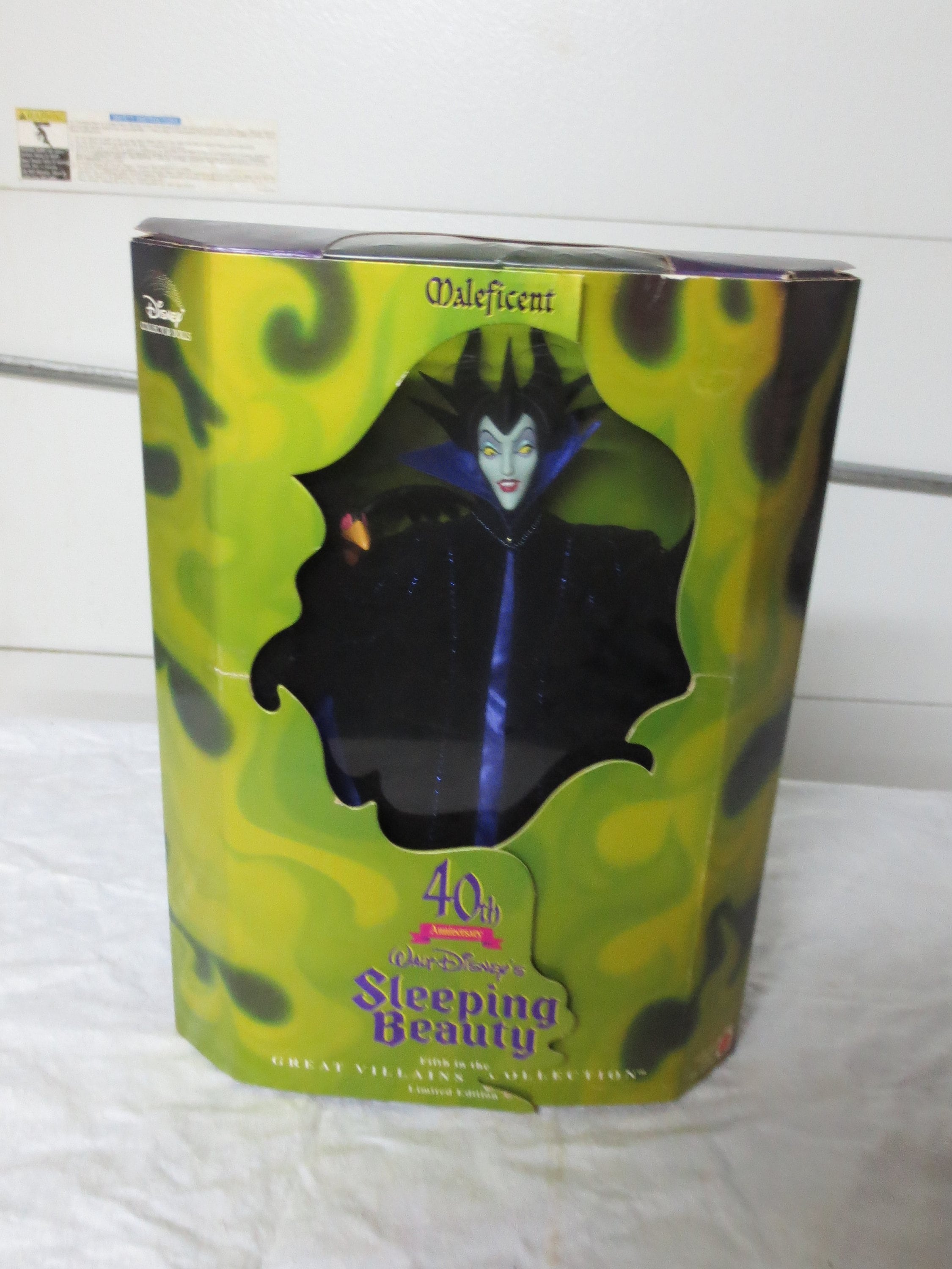 1990s 12 Inch Maleficent Doll in Popup Window Gift Box With Raven