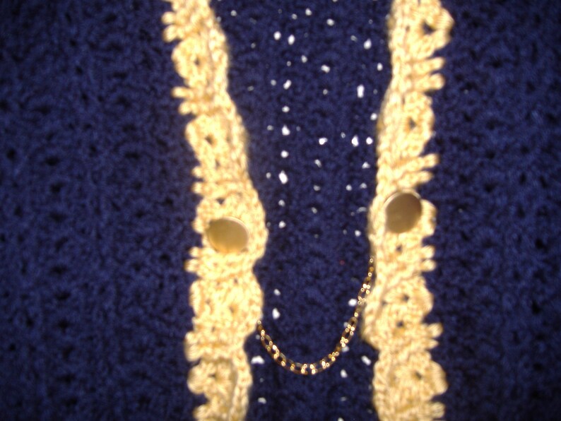 NEVER WORN MODEL Ladies Midnight Blue Cardigan w Gold Trim and Chain Button Closure-Late Fall to Early Spring Office and Casual Wear. Size M image 3