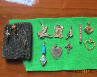 60s-70s Gold Filled and Silver Pendants/Charms 14k Gold Heart Silver Single pieces for necklaces single earring wear Jewelry Making Supplies