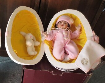 Hatchkin Unique Infant Doll in Styrofoam Egg Collect Porcelain Doll in Yellow Flannel Lined Styrofoam Egg-Perfect Baby Shower FREE SHIPPING