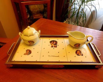 1990s Hummel Tile Tray with Creamer and Sugar Bowl