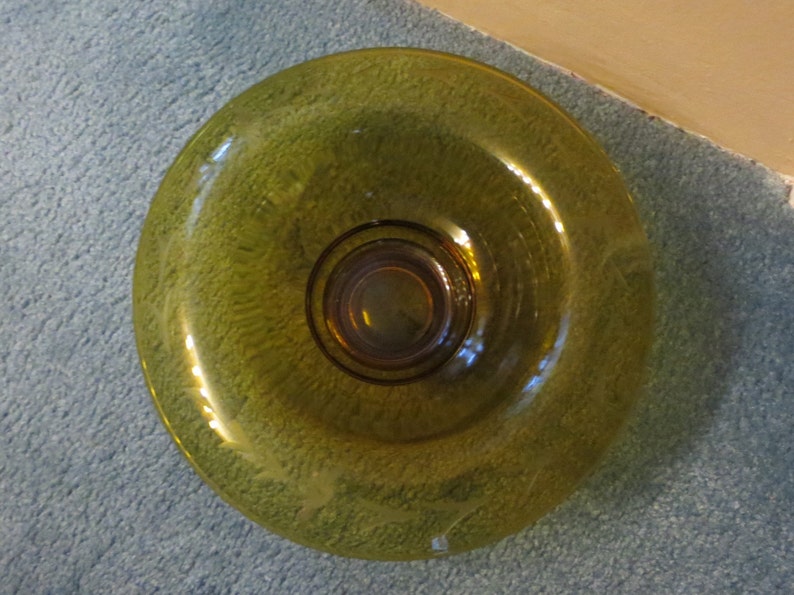 70s Clear Yellow Glass Bowl-Turn over to use as a chip and dip image 2