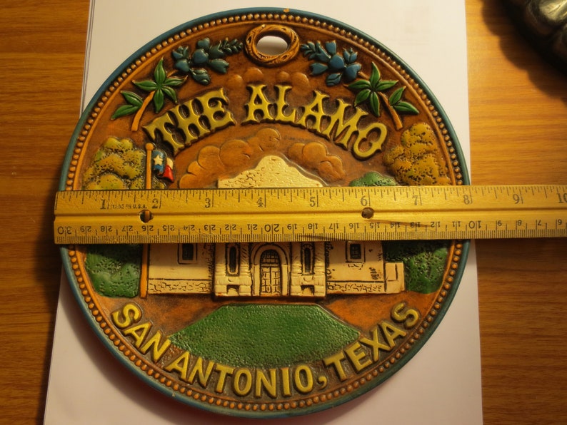 The Alamo 1989 Sculpted 8 Inch Clay Plate in Earth Colors of Brown Green Blue and Ivory, Excellent Collectible for Texans, History Lovers image 3